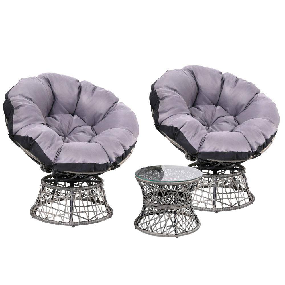 Gardeon Outdoor Lounge Setting Papasan Chairs Table Patio Furniture Wicker Grey - Newstart Furniture