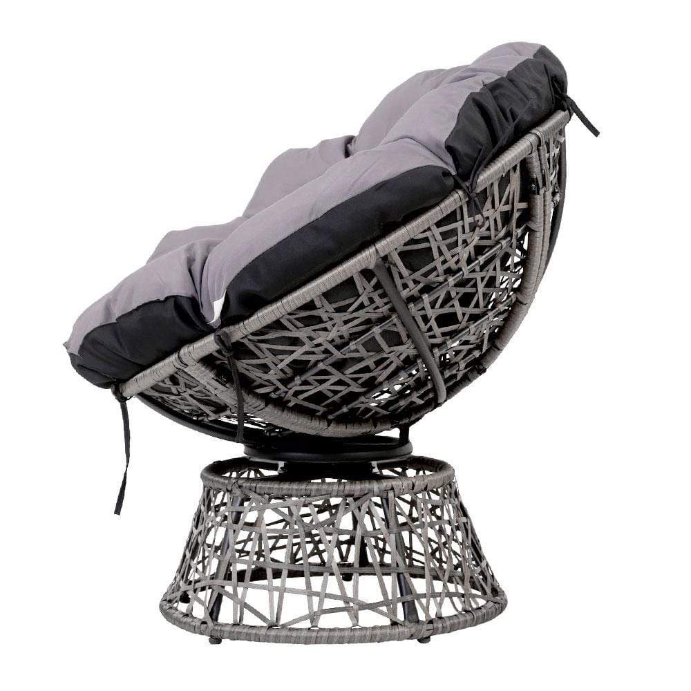 Gardeon Outdoor Lounge Setting Papasan Chairs Table Patio Furniture Wicker Grey - Newstart Furniture