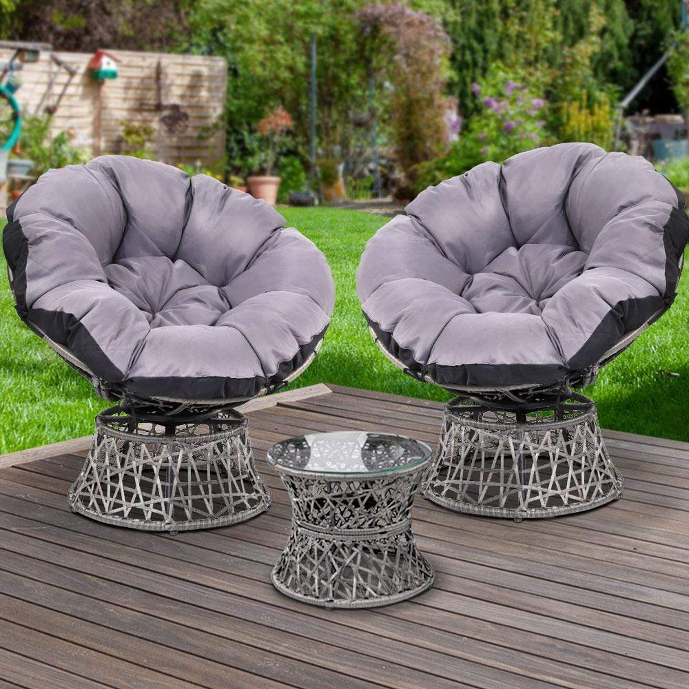 Gardeon Outdoor Lounge Setting Papasan Chairs Table Patio Furniture Wicker Grey - Newstart Furniture