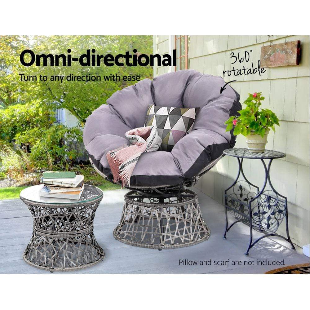 Gardeon Outdoor Lounge Setting Papasan Chairs Table Patio Furniture Wicker Grey - Newstart Furniture