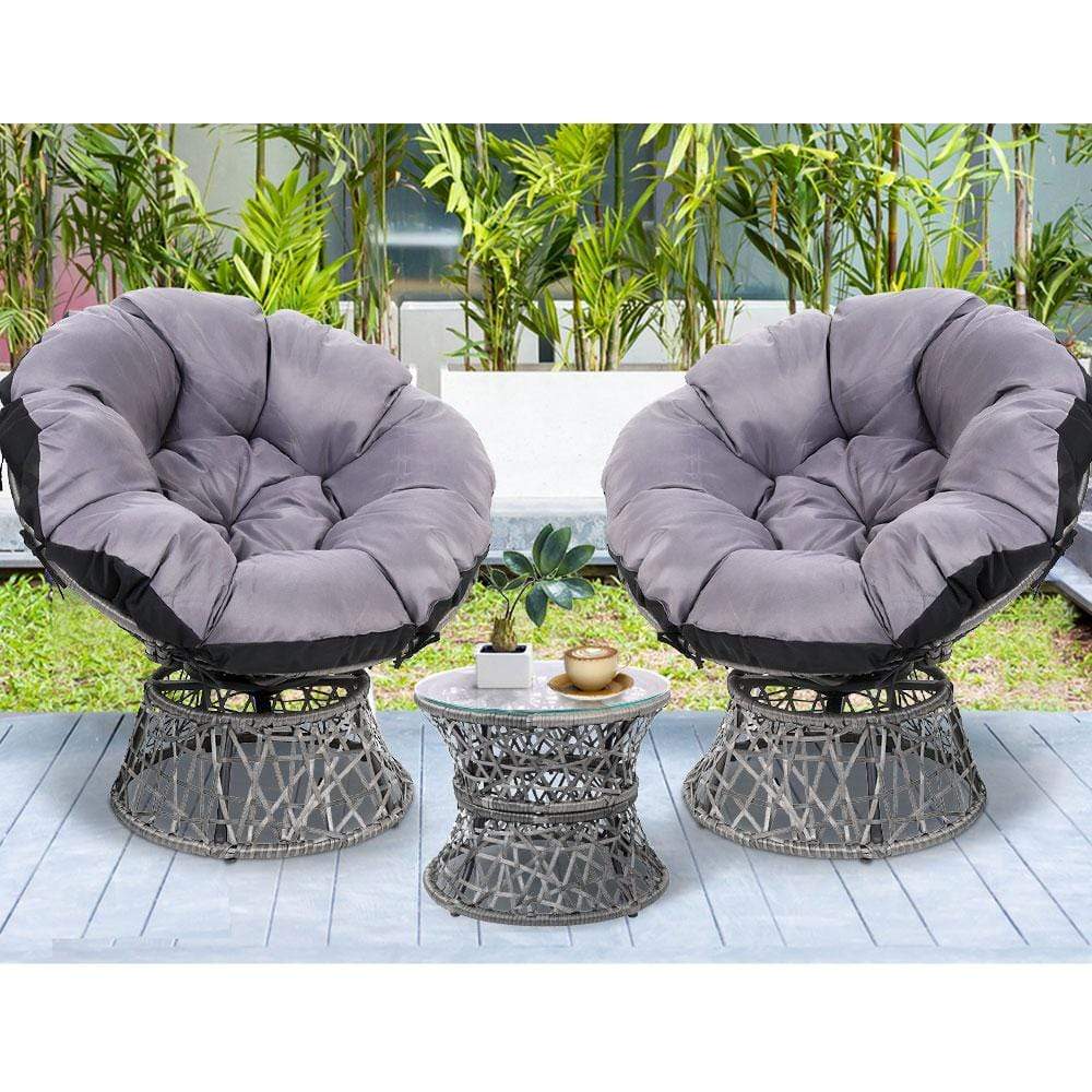 Gardeon Outdoor Lounge Setting Papasan Chairs Table Patio Furniture Wicker Grey - Newstart Furniture