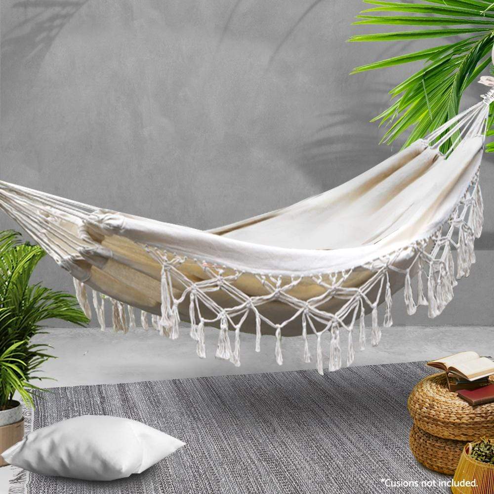 Gardeon Hanging Tassel Hammock Swing Bed Cream - Newstart Furniture