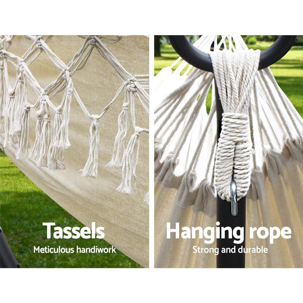 Gardeon Hanging Tassel Hammock Swing Bed Cream - Newstart Furniture