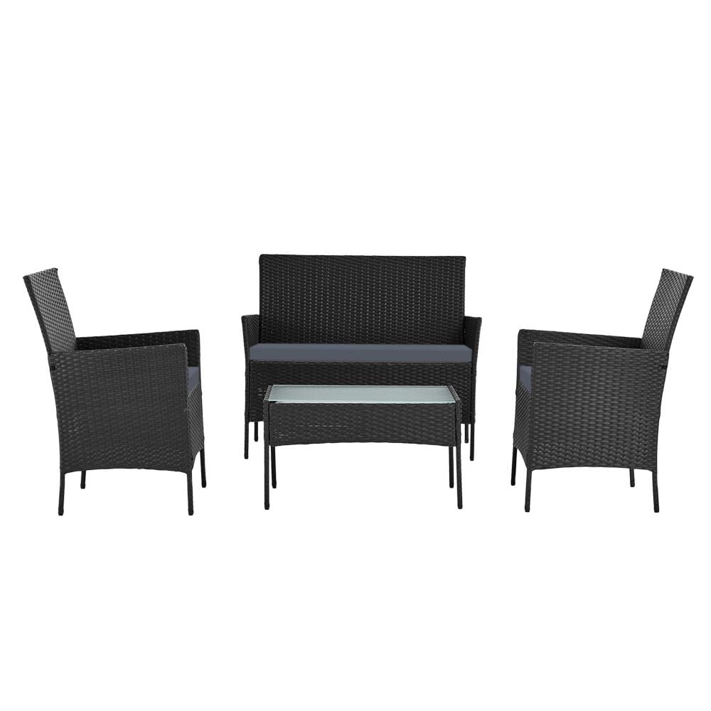 Gardeon 4-piece Outdoor Lounge Setting Wicker Patio Furniture Dining Set Black - Newstart Furniture