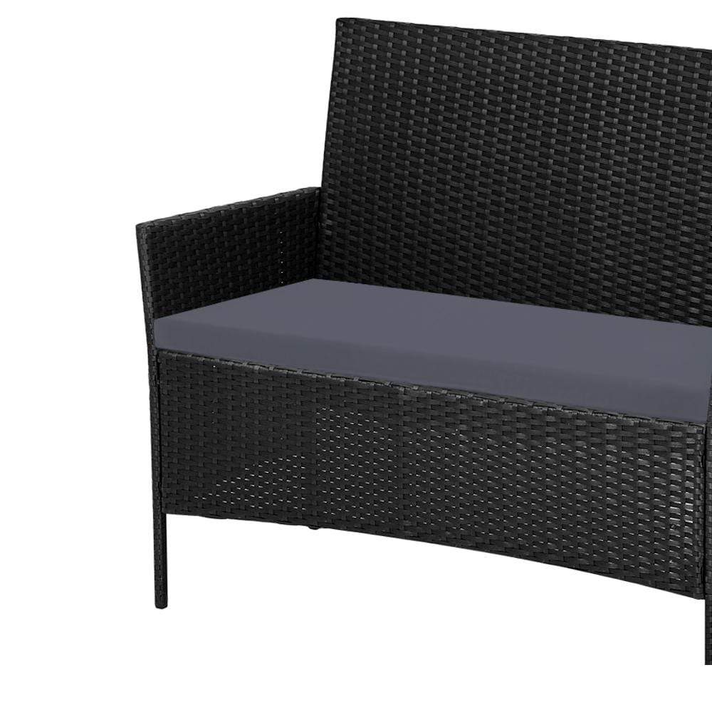 Gardeon 4-piece Outdoor Lounge Setting Wicker Patio Furniture Dining Set Black - Newstart Furniture