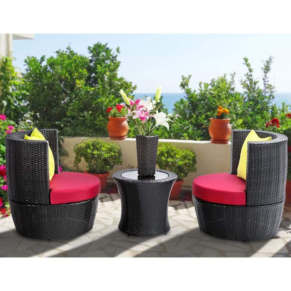 Gardeon 4 Piece PE Wicker Outdoor Set - Black - Newstart Furniture