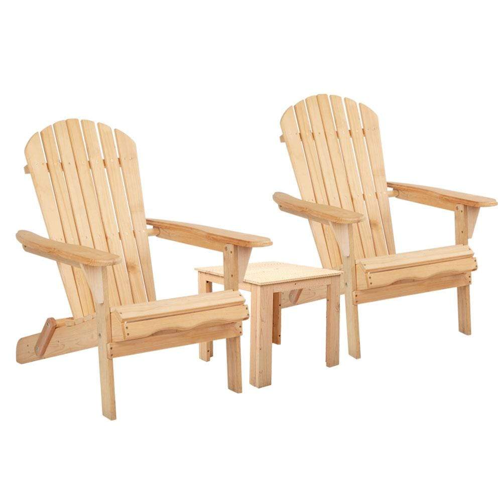 Gardeon 3 Piece Wooden Outdoor Beach Chair and Table Set - Newstart Furniture