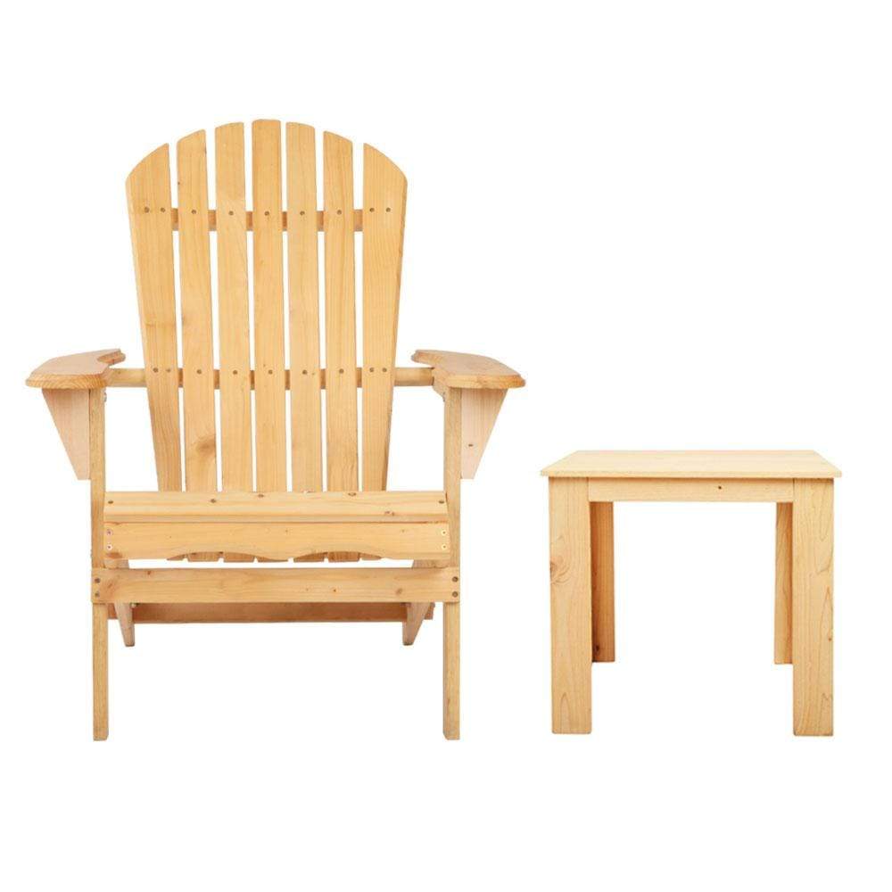 Gardeon 3 Piece Wooden Outdoor Beach Chair and Table Set - Newstart Furniture