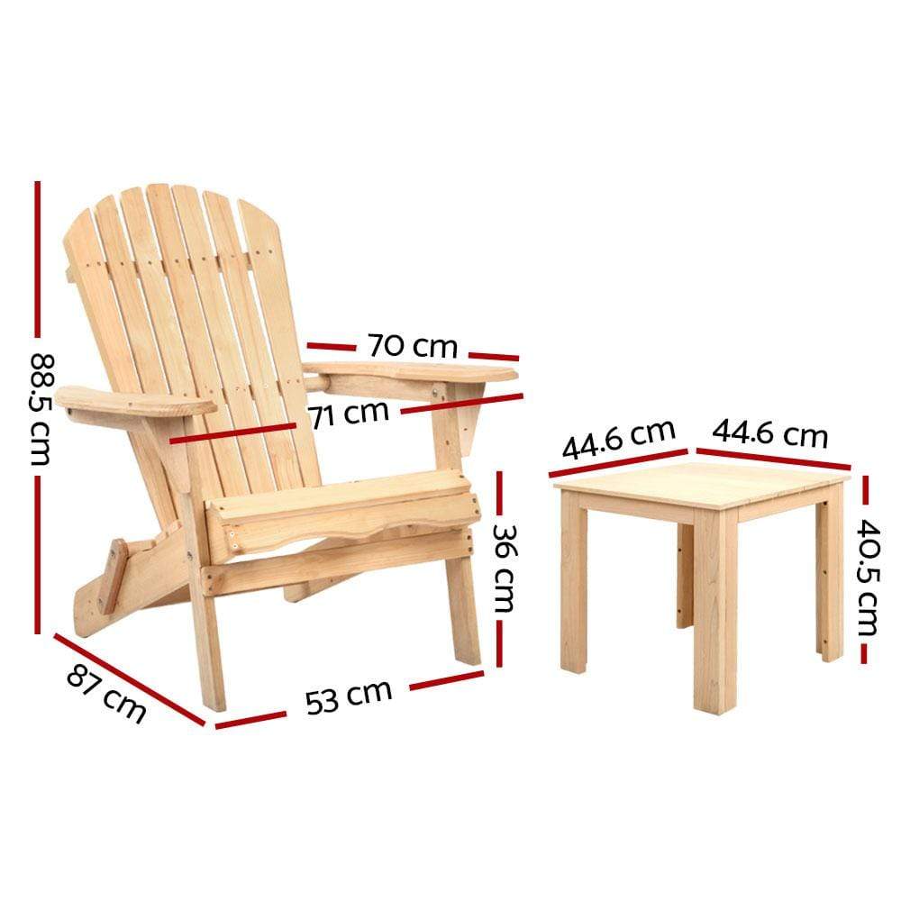 Gardeon 3 Piece Wooden Outdoor Beach Chair and Table Set - Newstart Furniture