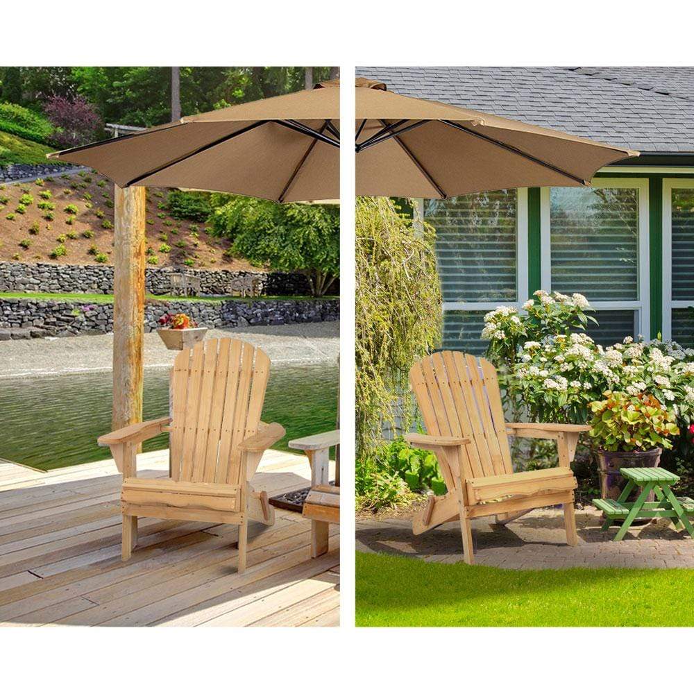 Gardeon 3 Piece Wooden Outdoor Beach Chair and Table Set - Newstart Furniture