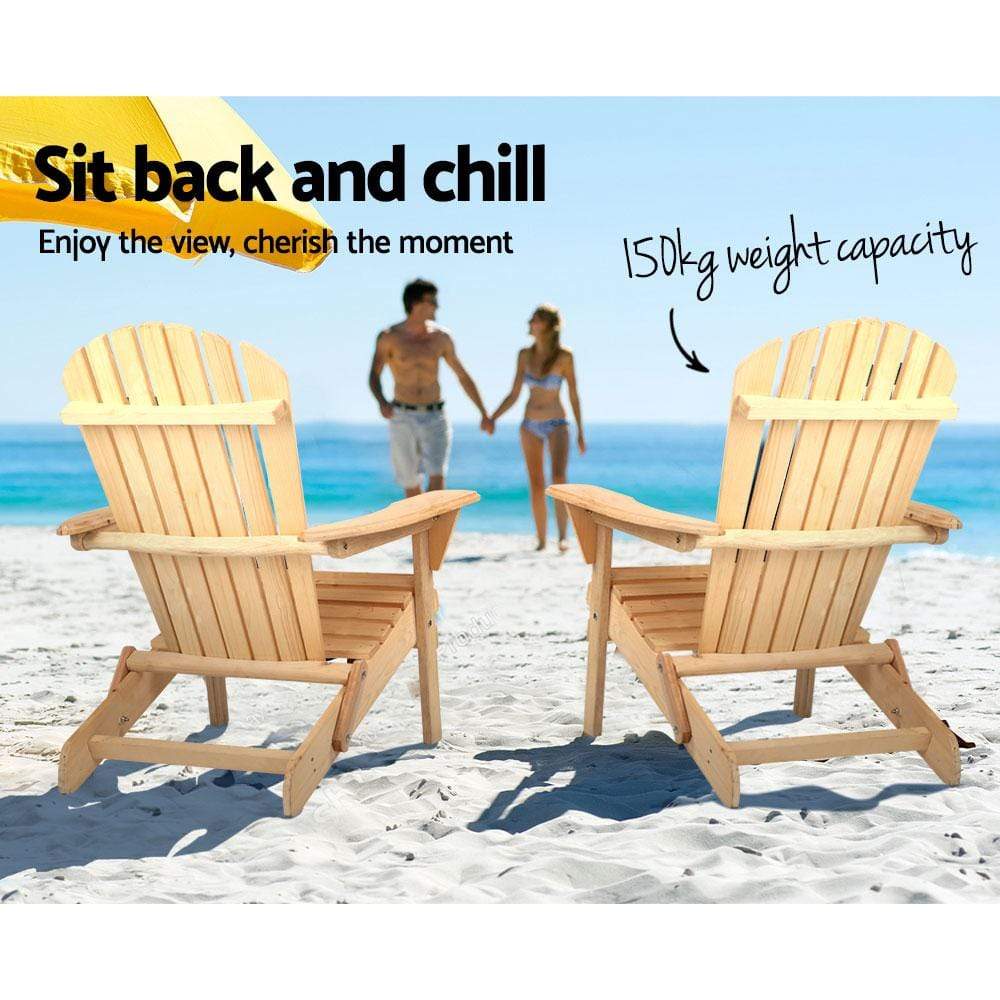 Gardeon 3 Piece Wooden Outdoor Beach Chair and Table Set - Newstart Furniture