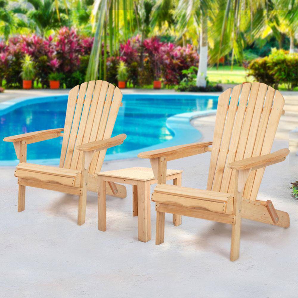 Gardeon 3 Piece Wooden Outdoor Beach Chair and Table Set - Newstart Furniture