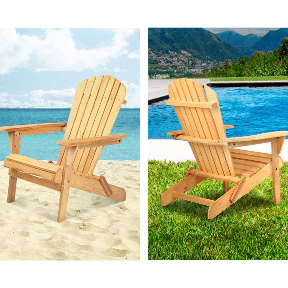 Gardeon 3 Piece Wooden Outdoor Beach Chair and Table Set - Newstart Furniture