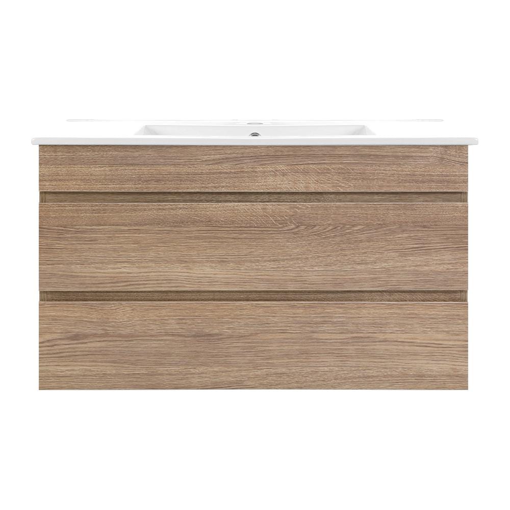 Cefito 900mm Bathroom Vanity Cabinet Wash Basin Unit Sink Storage Wall Mounted Oak White - Newstart Furniture