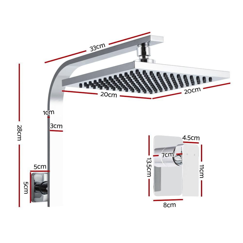 Cefito WElS 8'' Rain Shower Head Mixer Square High Pressure Wall Arm DIY Chrome - Newstart Furniture