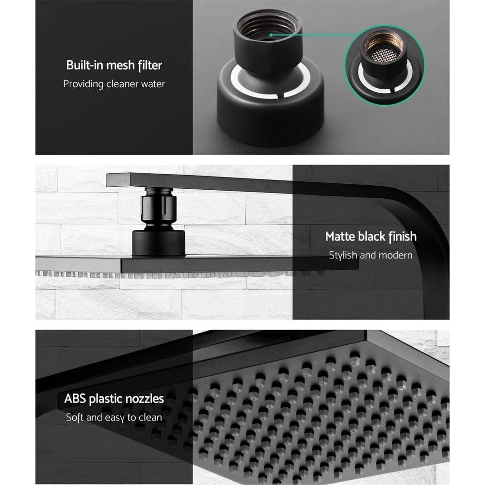 Cefito WElS 8'' Rain Shower Head Set Square High Pressure Wall Arm DIY Black - Newstart Furniture