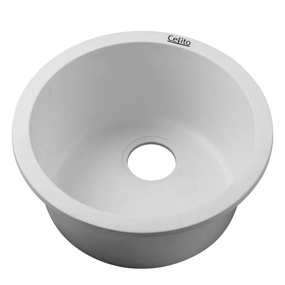 Cefito Stone Kitchen Sink Round 430MM Granite Under/Topmount Basin Bowl Laundry White - Newstart Furniture