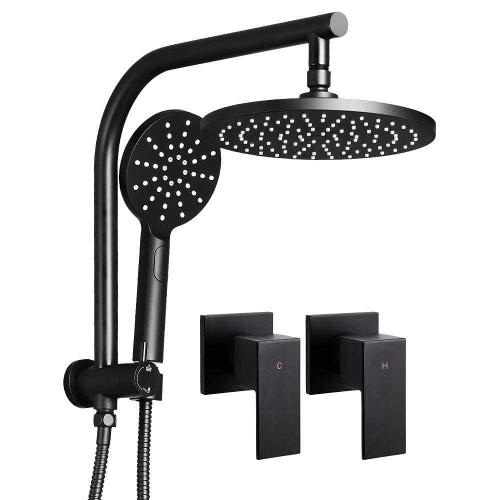 Cefito WELS 9'' Rain Shower Head Taps Round Handheld High Pressure Wall Black - Newstart Furniture