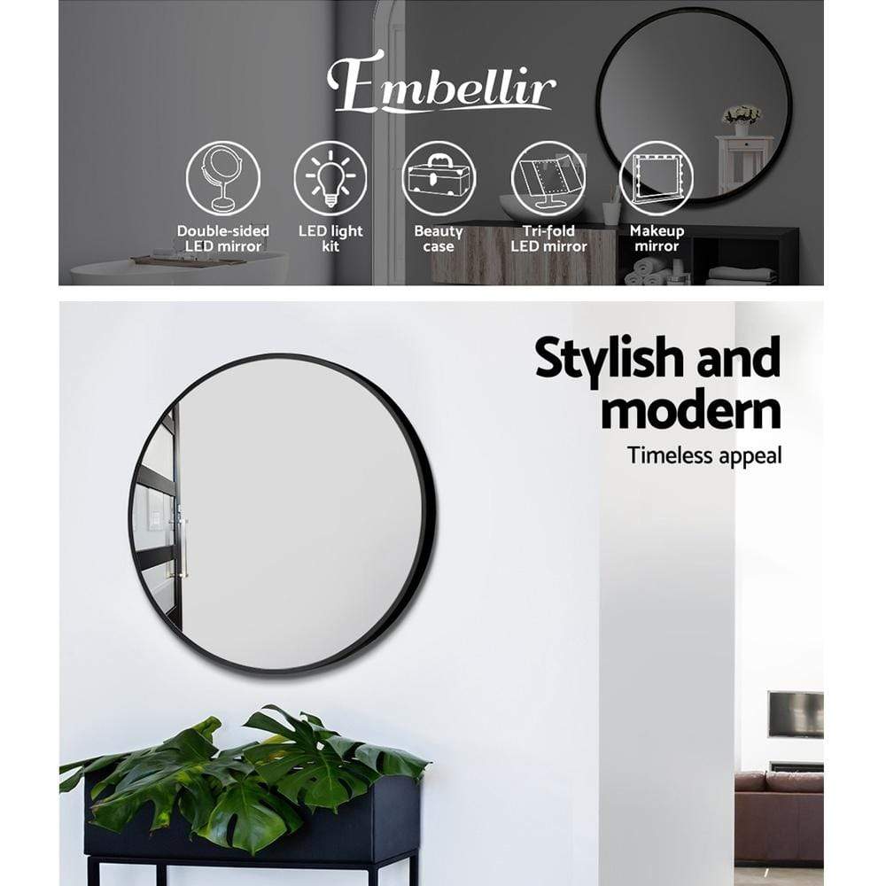 Embellir Round Wall Mirror 50cm Makeup Bathroom Mirror Frameless - Newstart Furniture