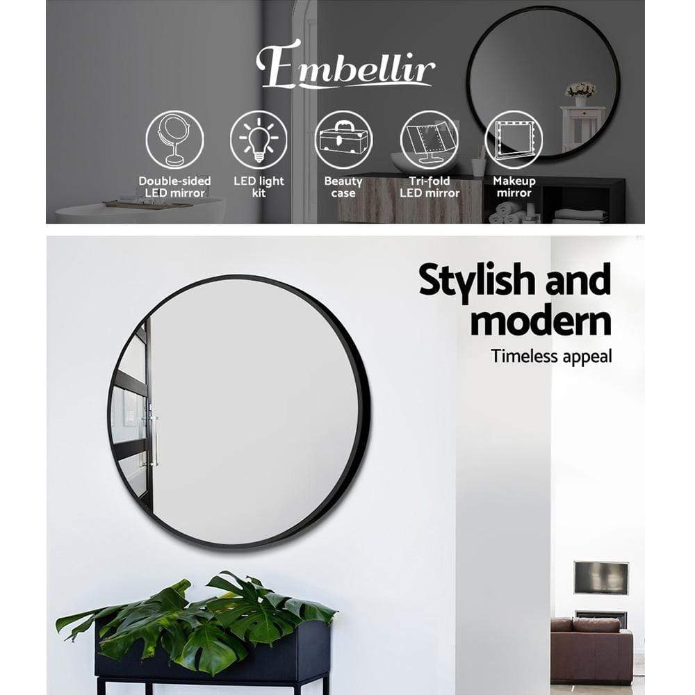 Embellir 70cm Round Wall Mirror Bathroom Makeup Mirror - Newstart Furniture