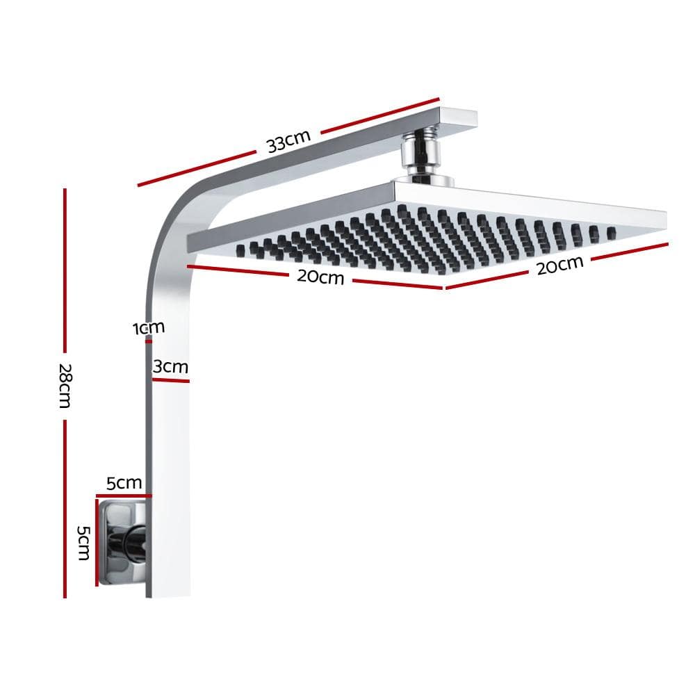 Cefito WElS 8'' Rain Shower Head Set Square High Pressure Wall Arm DIY Chrome - Newstart Furniture