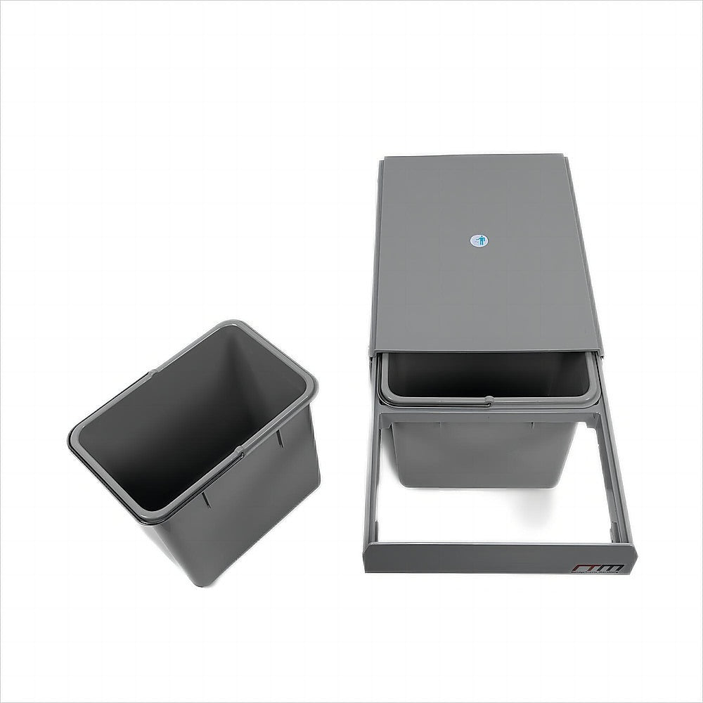 2x 15L Pull Out Trash Bin Dual Kitchen Garbage Waste Basket Cabinet Bin - Newstart Furniture