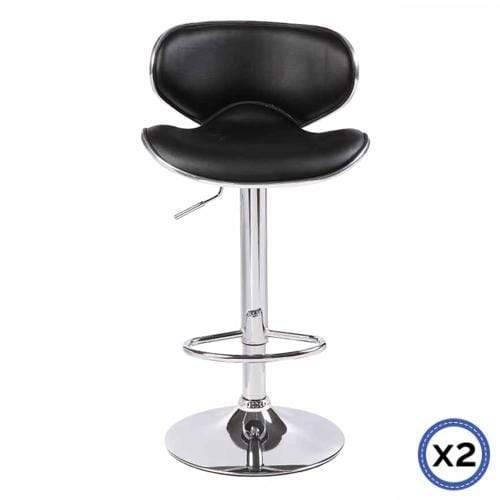 2X Black Bar Stools Faux Leather Mid High Back Adjustable Crome Base Gas Lift Swivel Chairs - Newstart Furniture