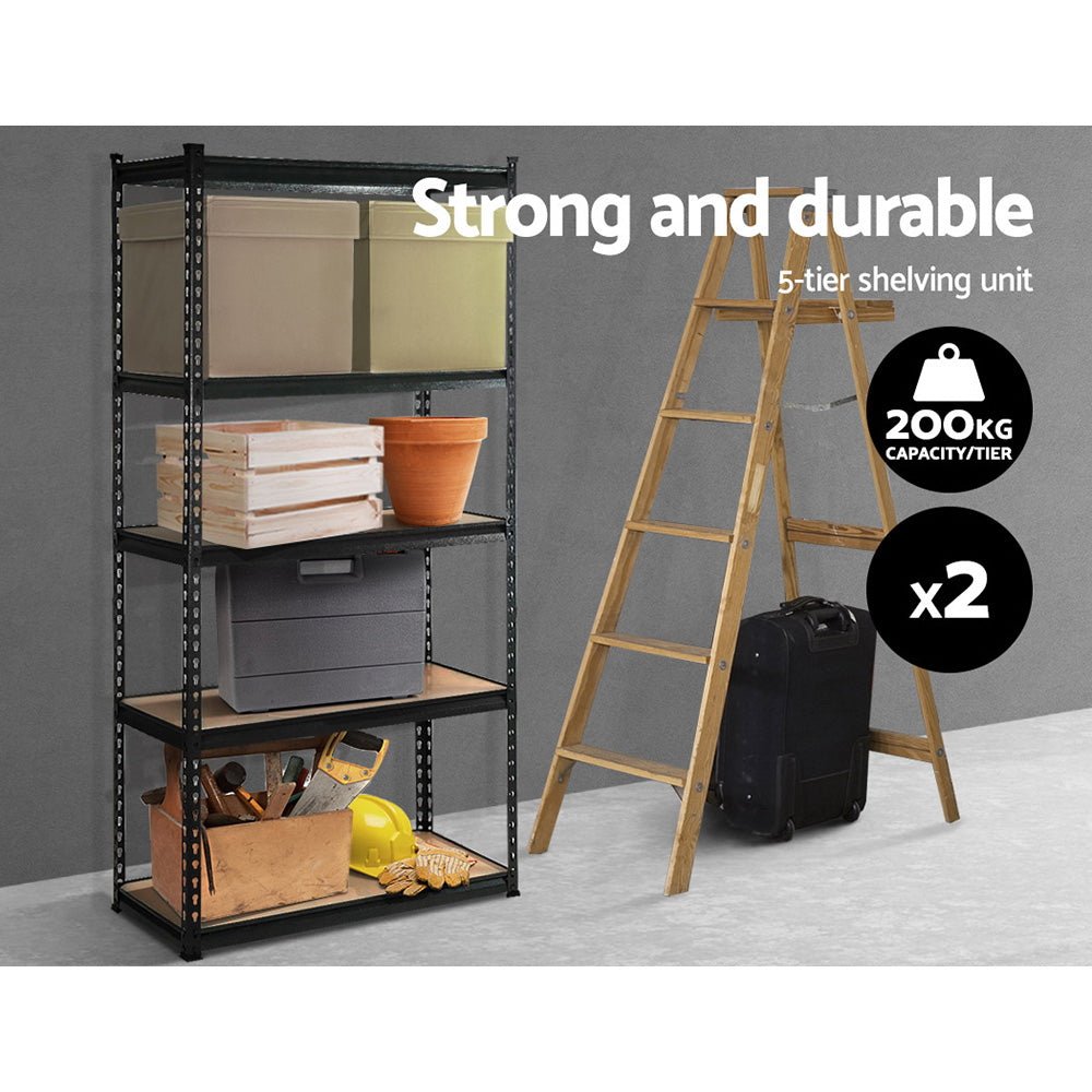 2x1.8M 5-Shelves Steel Warehouse Shelving Racking Garage Storage Rack Black - Newstart Furniture