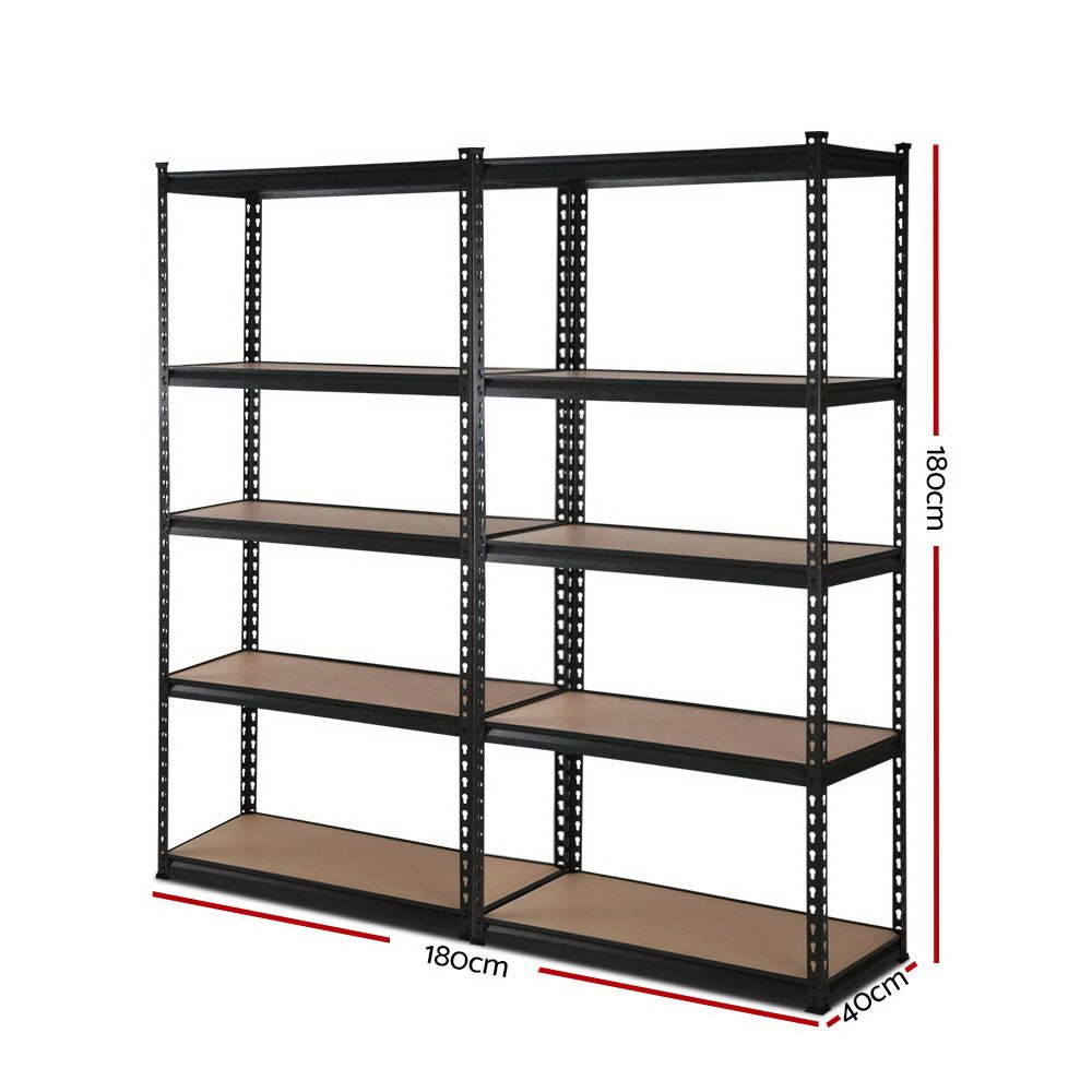 2x1.8M 5-Shelves Steel Warehouse Shelving Racking Garage Storage Rack Black - Newstart Furniture