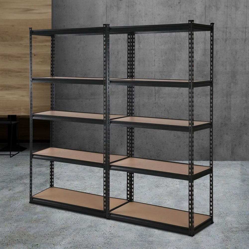 2x1.8M 5-Shelves Steel Warehouse Shelving Racking Garage Storage Rack Black - Newstart Furniture