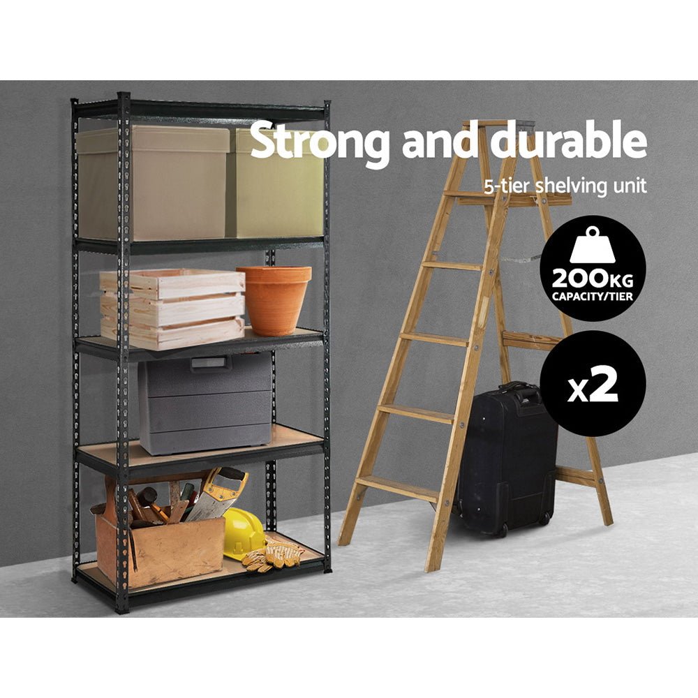 2x1.8M 5-Shelves Steel Warehouse Shelving Racking Garage Storage Rack Grey - Newstart Furniture