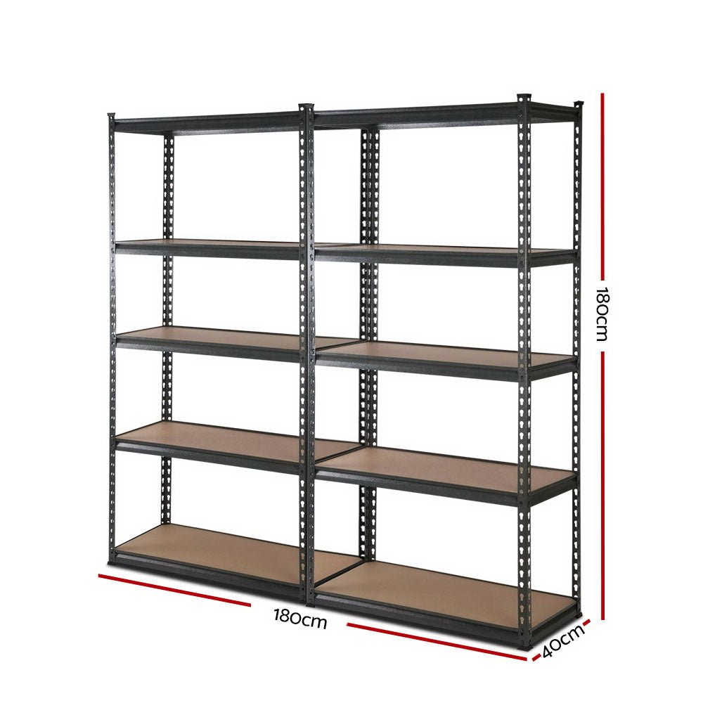 2x1.8M 5-Shelves Steel Warehouse Shelving Racking Garage Storage Rack Grey - Newstart Furniture