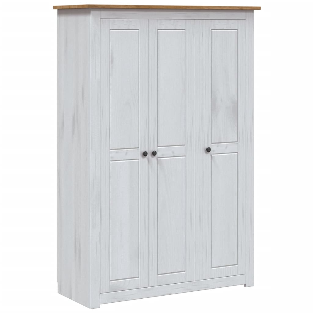 3-Door Wardrobe White 118x50x171.5 cm Pine Panama Range - Newstart Furniture