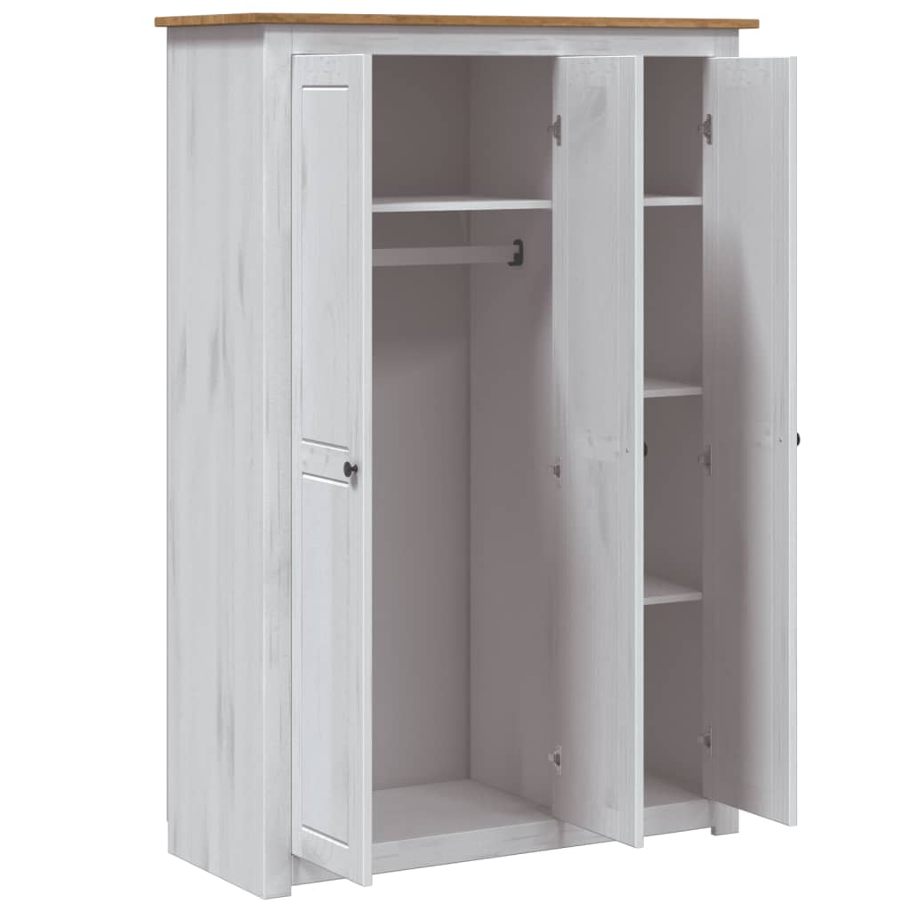 3-Door Wardrobe White 118x50x171.5 cm Pine Panama Range - Newstart Furniture