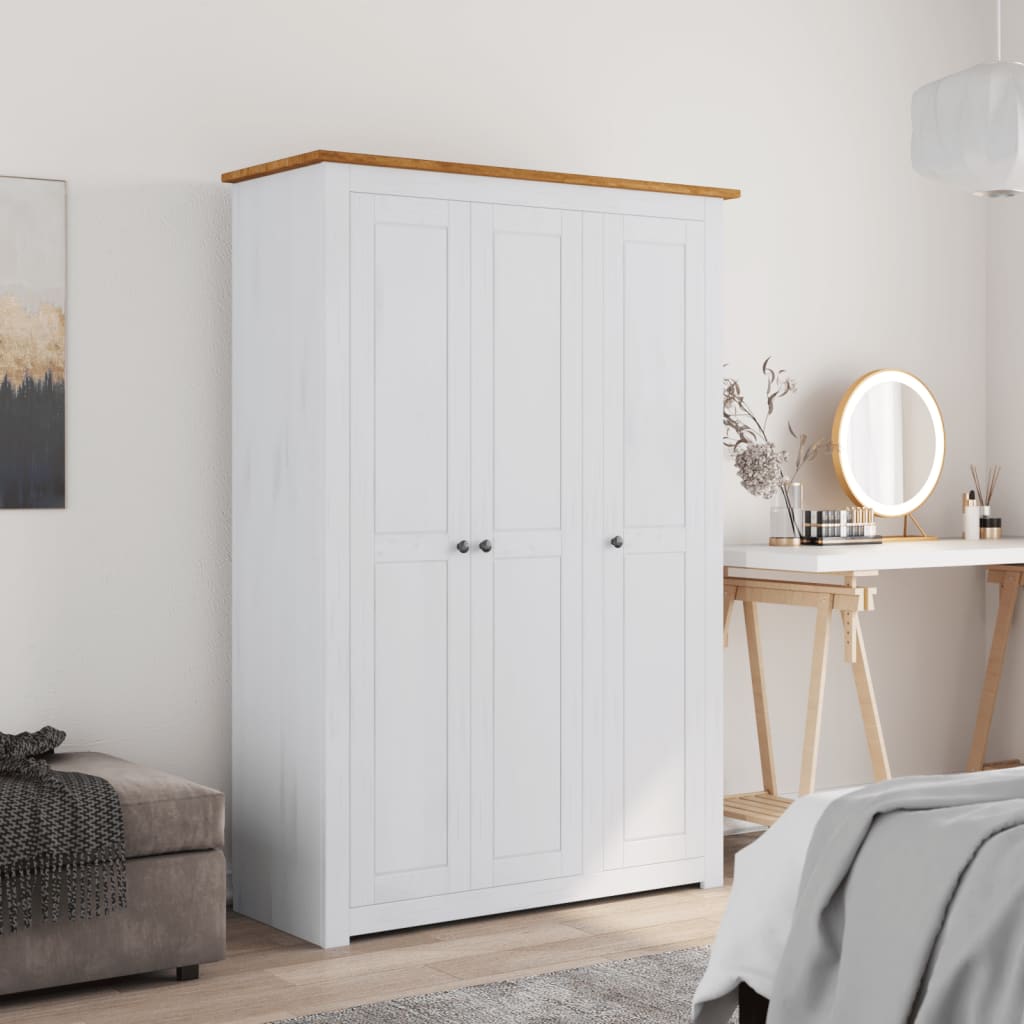 3-Door Wardrobe White 118x50x171.5 cm Pine Panama Range - Newstart Furniture