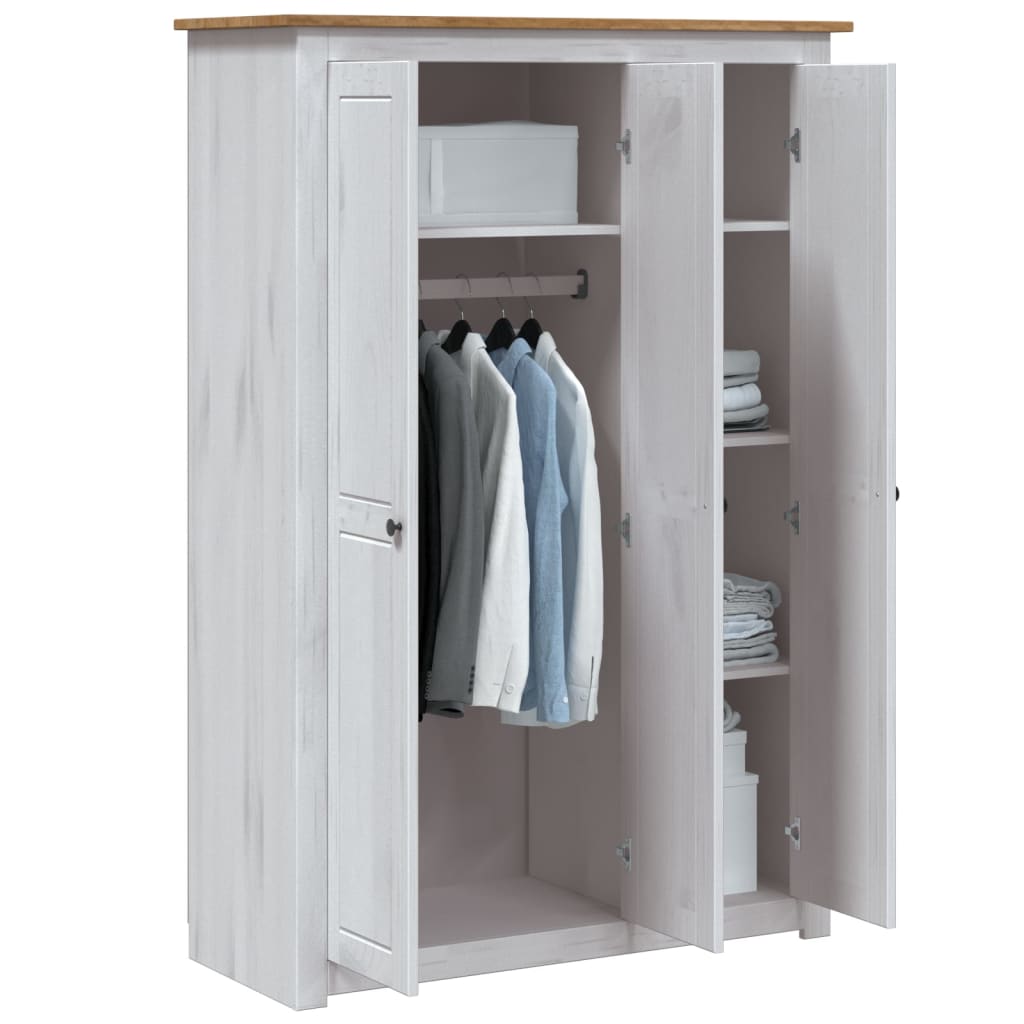 3-Door Wardrobe White 118x50x171.5 cm Pine Panama Range - Newstart Furniture