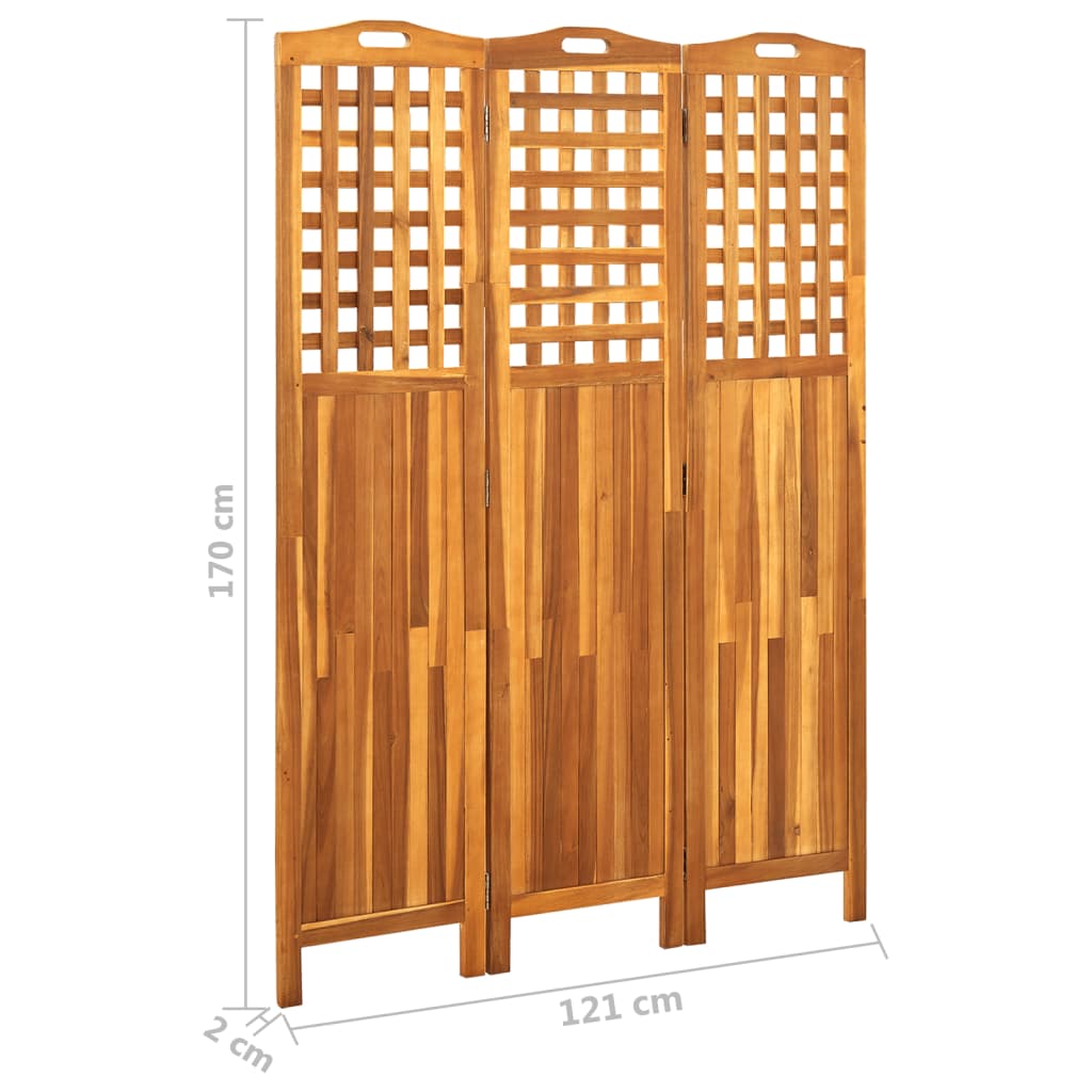 3-Panel Room Divider 121x2x170 cm Solid Acacia Wood - Newstart Furniture