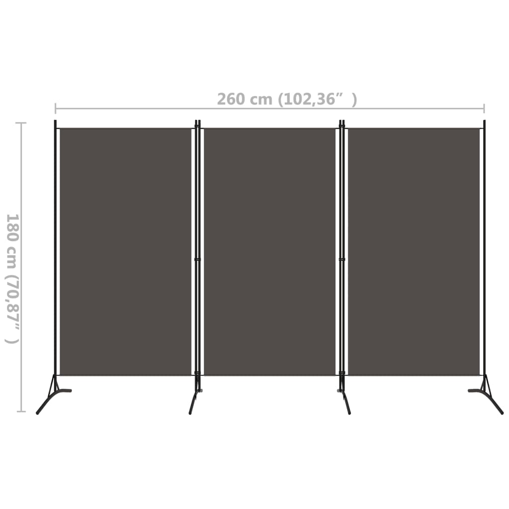 3-Panel Room Divider Anthracite 260x180 cm - Newstart Furniture