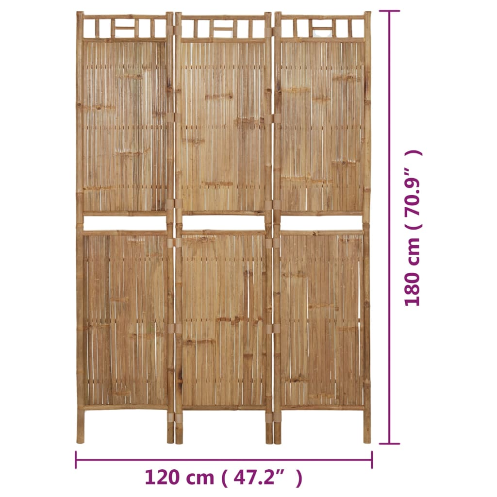 3-Panel Room Divider Bamboo 120x180 cm - Newstart Furniture