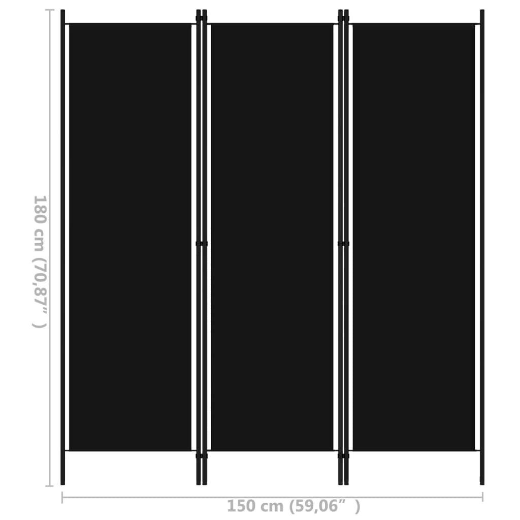 3-Panel Room Divider Black 150x180 cm - Newstart Furniture