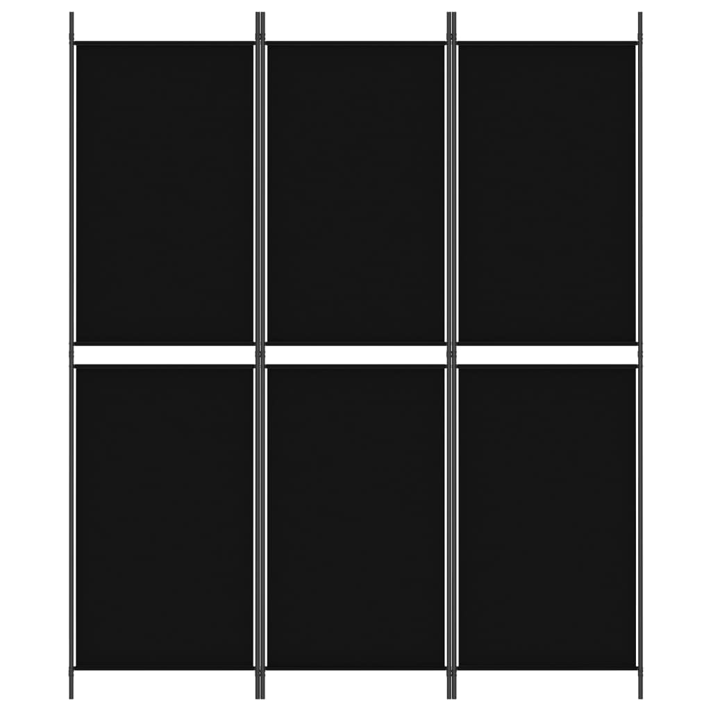 3-Panel Room Divider Black 150x180 cm Fabric - Newstart Furniture