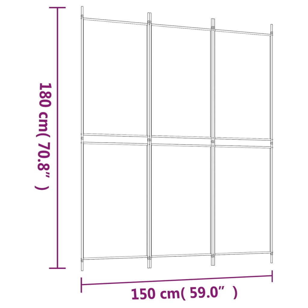 3-Panel Room Divider Black 150x180 cm Fabric - Newstart Furniture