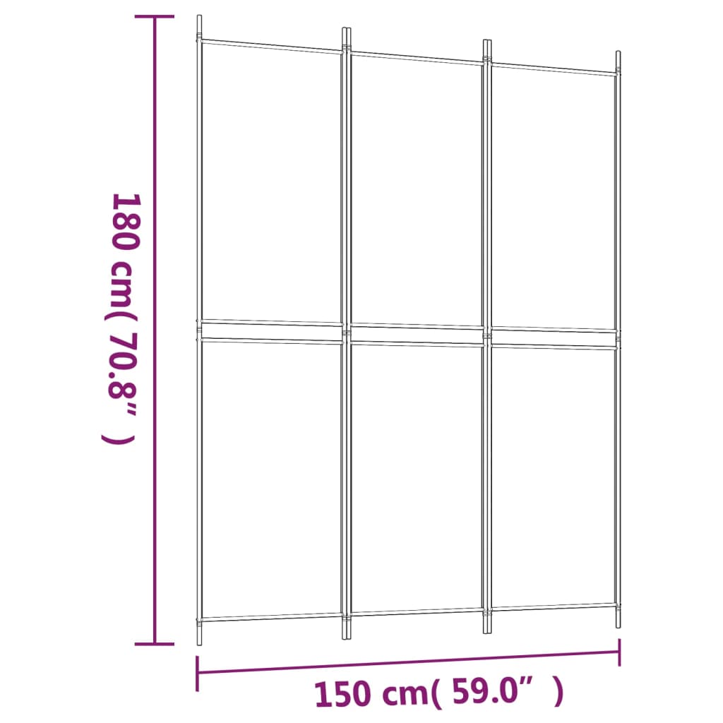 3-Panel Room Divider Black 150x200 cm Fabric - Newstart Furniture