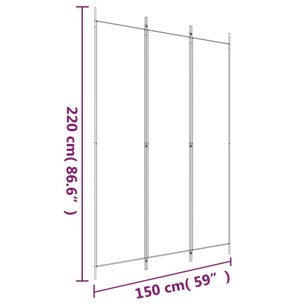 3-Panel Room Divider Black 150x220 cm Fabric - Newstart Furniture