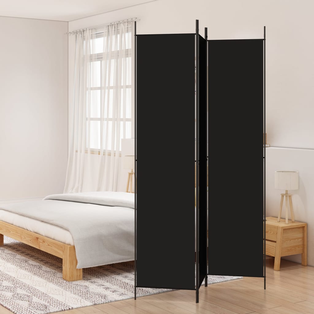 3-Panel Room Divider Black 150x220 cm Fabric - Newstart Furniture