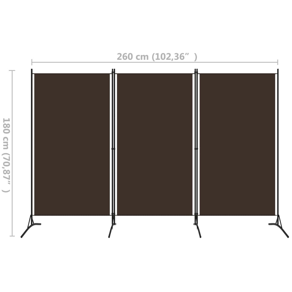 3-Panel Room Divider Brown 260x180 cm Fabric - Newstart Furniture