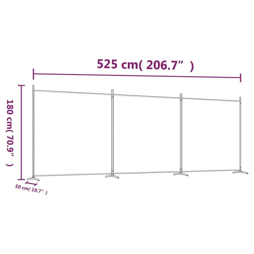 3-Panel Room Divider Brown 525x180 cm Fabric - Newstart Furniture