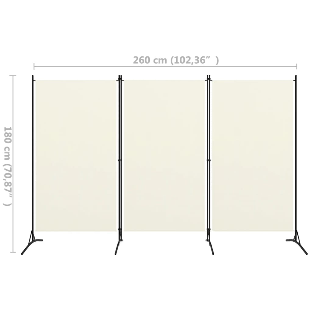 3-Panel Room Divider Cream 260x180 cm Fabric - Newstart Furniture