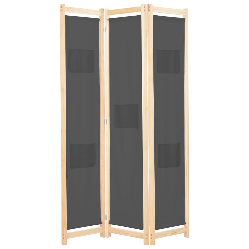 3-Panel Room Divider Grey 120x170x4 cm Fabric - Newstart Furniture