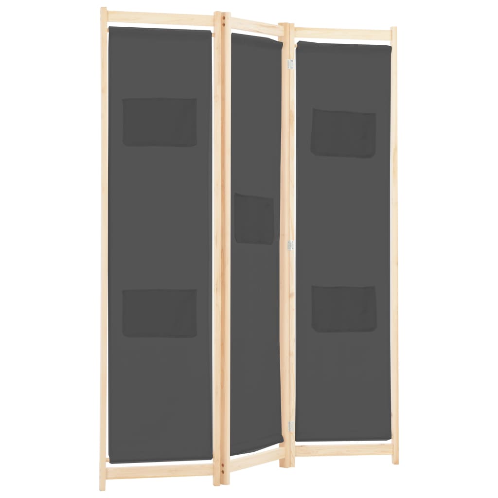 3-Panel Room Divider Grey 120x170x4 cm Fabric - Newstart Furniture